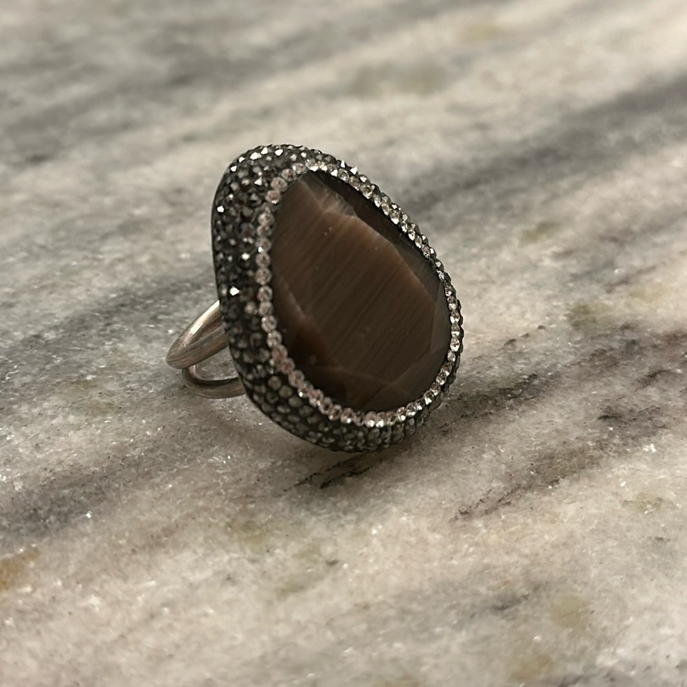 Large, grey colored druzy stone in sterling silver